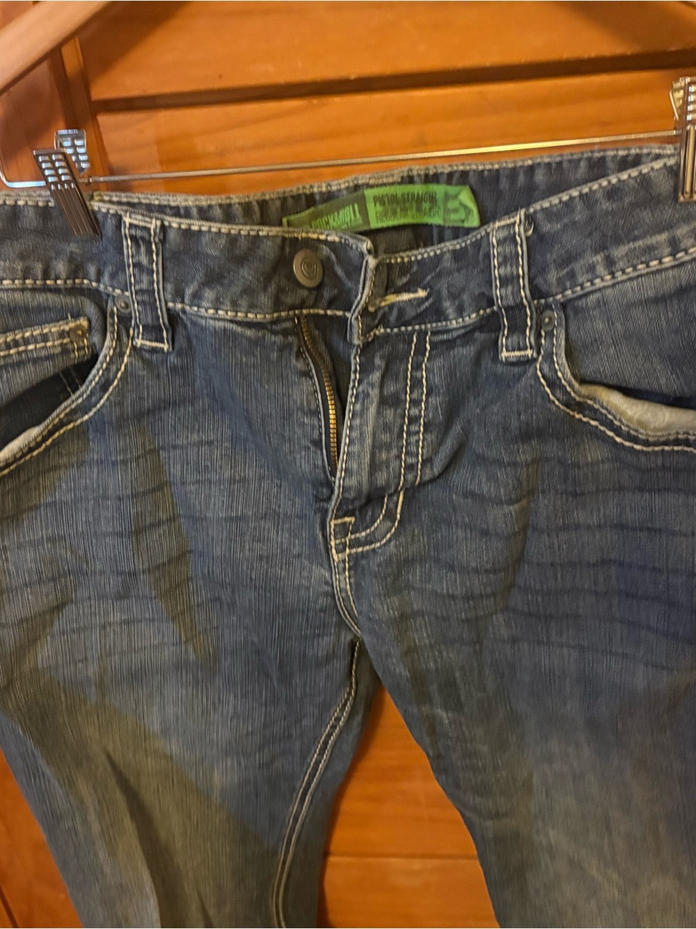 Rock and Roll Men's Straight Leg Jeans in Faded Blue Wash - Picture 7 of 11